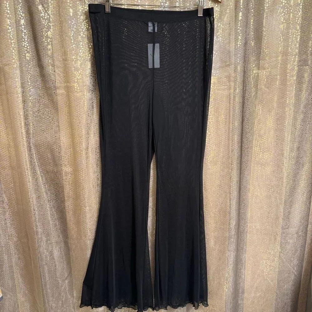 Wild Fable Black Sheer Flare Beach Swim Coverup High-Rise Pants Large NWT